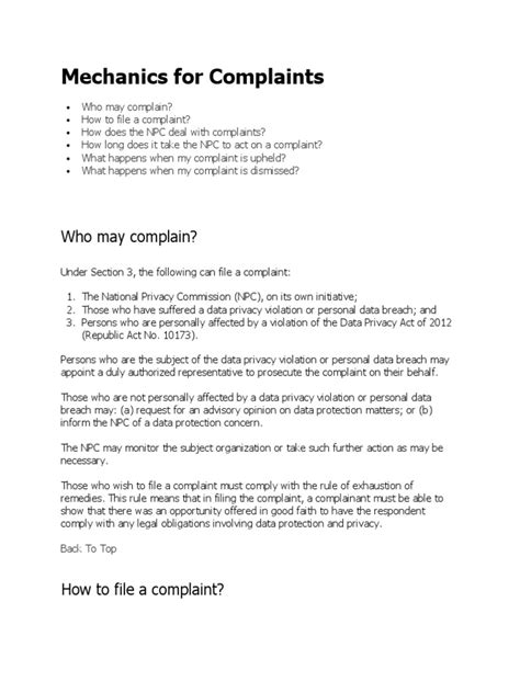 privacymga|Mechanics for Complaints .
